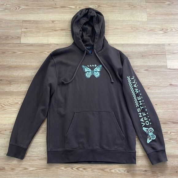 Vans Off The Wall Brown Hooded Butterfly Sweatshirt Women's Size Large - Picture 2 of 7